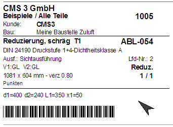 Etikett eines Luftkanalbauteils mit Barcode versehen
